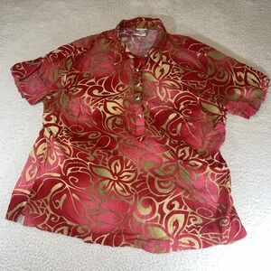 GO Barefoot Women's 3XL Hawaiian Shirt Multicolor Floral Short Sleeve